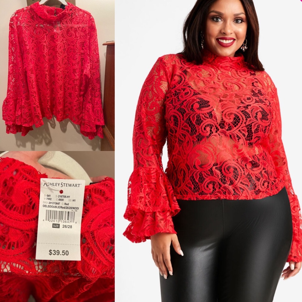 Ashley Stewart red lace top sz 26/28